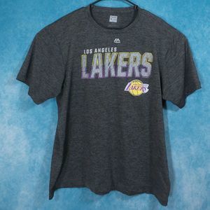 Los Angeles Lakers Tee Shirt, Short Sleeve, Gray, Size Large